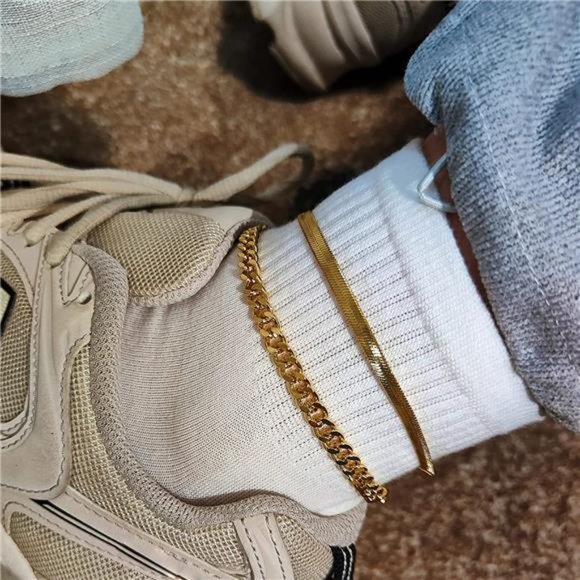 Dainty Gold Layered Anklets for Women - Picture 3 of 5